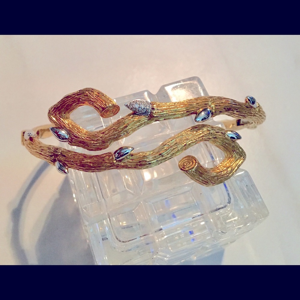 Dweck Diamonds Sterling Silver Gold washed Twig Double Hinge Bangle Bracelet